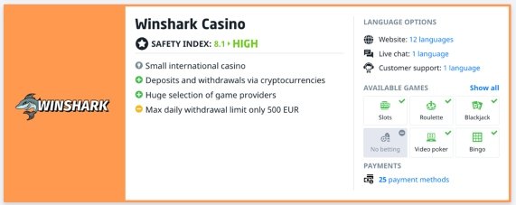 Winshark Casino Review (Canada)
=============================

Winshark casino online in Canada has been making waves in the Canadian online casino scene, but beneath its flashy surface lies a complex web of risks and challenges. As a seasoned player, you'd want to know the truth about this platform before risking your hard-earned cash. In this review, we'll delve into the dark side of Winshark casino online in Canada, exploring the high-risk games, tricky bonus terms, mobile optimization issues, and unresolved complaints.

The Problem of Winshark Casino's High-Risk Games
-------------------------------------------

Winshark casino online in Canada is known for its variety of games, but are they all created equal? Some games at Winshark casino may have higher house edges, making them riskier for players. The house edge is a hidden risk that can catch even the most seasoned players off guard. It's essential to understand how the house edge works and which games at Winshark casino online in Canada have the highest edges.

| Game | House Edge |
| --- | --- |
| Roulette (European) | 2.7% |
| Blackjack (Single Deck) | 0.5% |
| Baccarat (Punto Banco) | 1.2% |
| Craps (Pass Line) | 1.4% |

As you can see from the table above, some games at Winshark casino online in Canada have significantly higher house edges than others. Players need to be aware of these risks and adjust their betting strategy accordingly.

Common Issues with Winshark Casino's Bonus Terms
---------------------------------------------------

Winshark casino online in Canada offers various bonuses to attract new players, but the terms and conditions can be tricky to navigate. Players need to be aware of the potential pitfalls, especially when it comes to wagering requirements.

*   Wagering Requirements: The Fine Print

Wagering requirements are a common condition attached to bonuses at Winshark casino online in Canada. These requirements dictate how many times you need to bet your bonus amount before you can withdraw your winnings. Meeting these requirements can be challenging, but there are tips to help you navigate this process.

For players seeking reliable platforms, [winshark casino online in Canada](<a href=